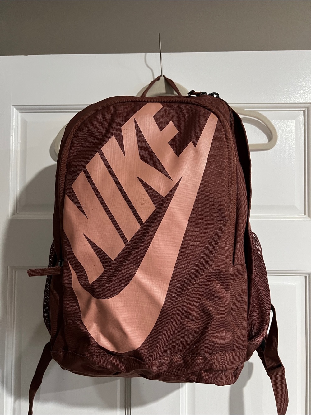 Nike Maroon Backpack with Pink Logo Accent